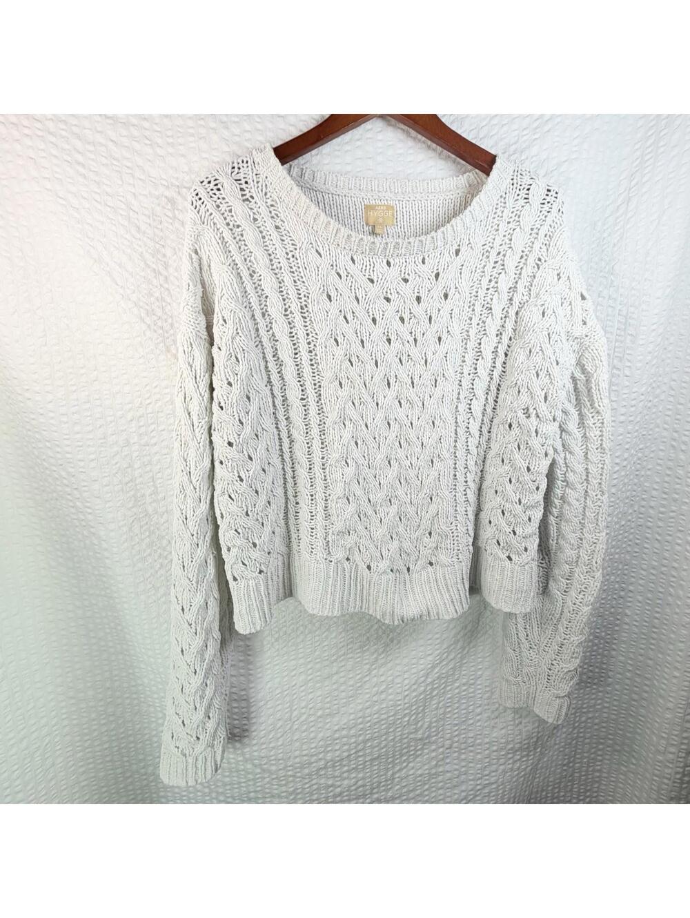 Aero Hygge Sweater Women's Cream Cable Knit Long Sleeve Cozy Pullover XL READ